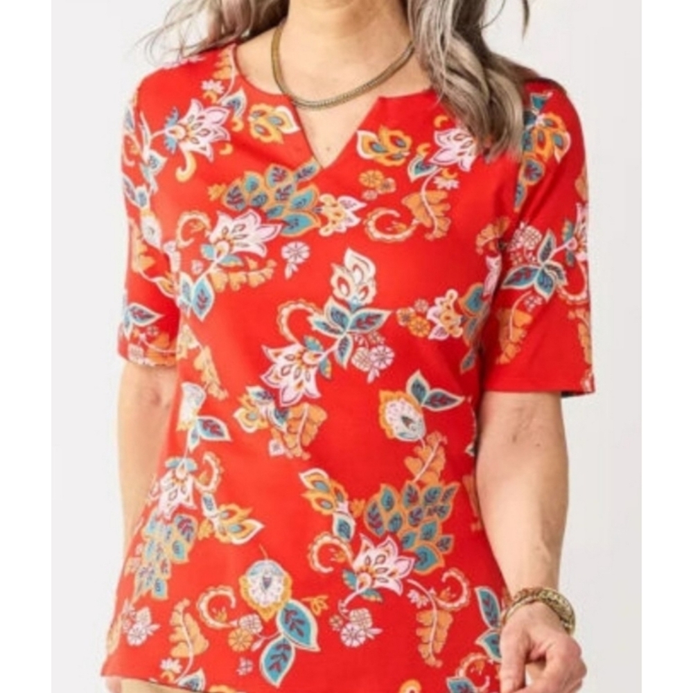 Croft & Barrow Short Sleeve Floral Tee Dark Orange Size 3X